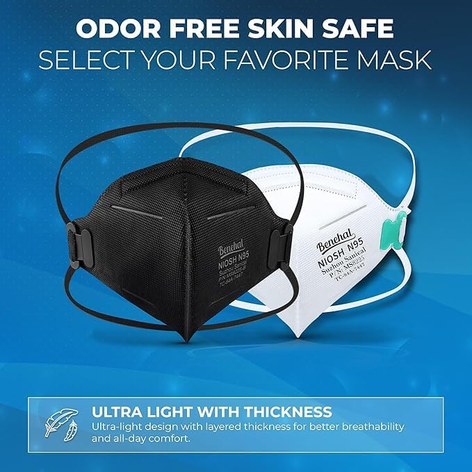benehal N95 Masks for Adults - NIOSH-Approved Individually Wrapped Reusable N95 Face Masks- 95% Filtration for Easy Breathing - Image 5